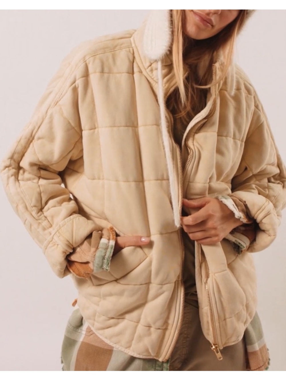 FREE PEOPLE Dolman Quilted Knit Jacket NEW Size XL Summer Khaki